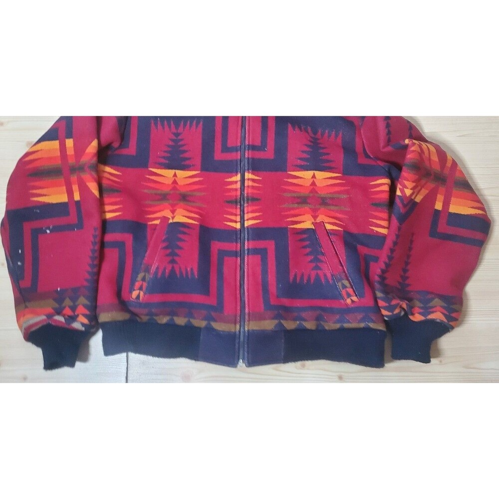 VTG Pendleton High Grade Western Wear Men’s XL Red Aztec Wool Bomber Jacket - Picture 3 of 12
